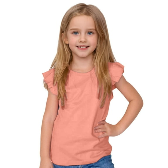 Sopiago Girls T Shirts Cute Ruffle Short Sleeve Shirts for Toddler Girls Summer Blouse Tunic Tee Tops Pink,12-18 Months