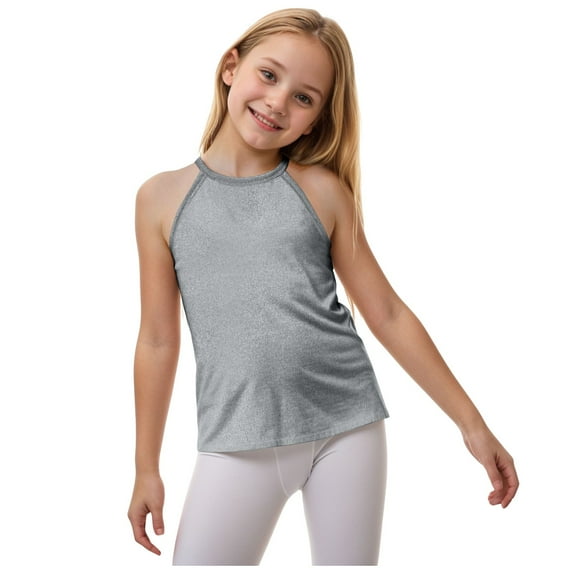 Sopiago Girls Tank Top Solid Sleeveless Undershirts for Toddler Girls Cami Crew Neck Undershirts Soft Dance Tank Tops Grey,6-7 Years