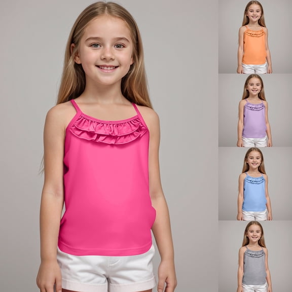 Sopiago Girls Tank Tops Soft Cami Scoop Neck Undershirts for Toddler Baby Girls Solid Sleeveless Tank Tops Hot Pink,9-18 Months