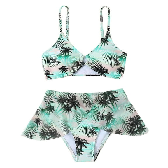 Sopiago Girls Two Piece Swimsuits Ruffle Adjustable Bikini Set Kids Summer Swimwear Beach Bathing Suit Mint Green,11-12 Years