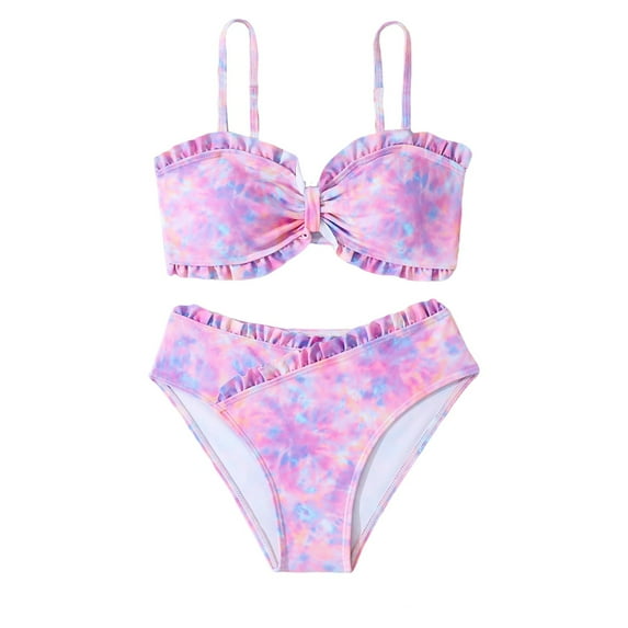 Sopiago Girls' Two-Piece Swimwear Swimsuits Kids Cute Bikini Set Adjustable Shoulder Straps Bathing Suit Pink,7-8 Years