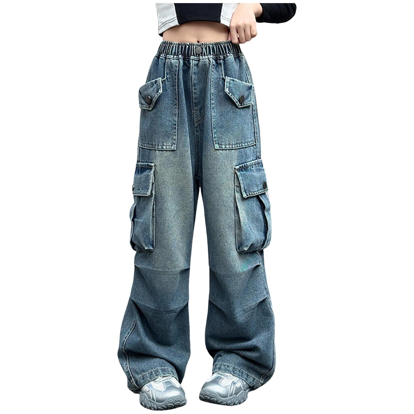 Girl's Wide Leg Denim Cargo Pants