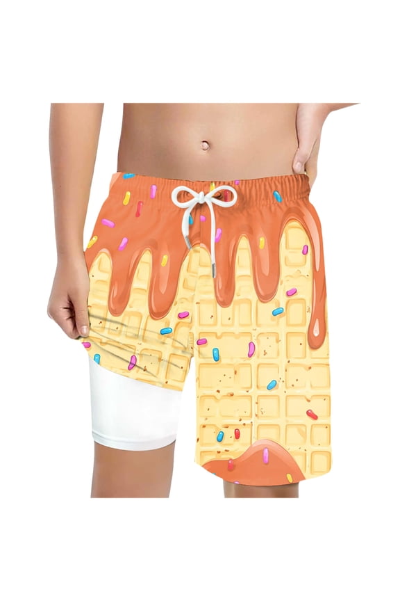 Ice Cream Swim Trunks Boys Casual Elastic Waist Baseball Shorts Boys with Pockets, Summer Sports Outdoor Homewear Athletic Gym Shorts (Orange,8-9 Years)