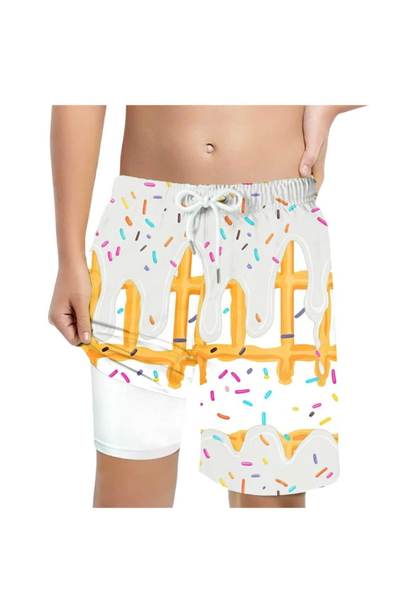 Ice Cream Shorts for Boys Summer Cool Youth Baseball Shorts Cute Elastic Waist Athletic Shorts with Pockets (White,8-9 Years)