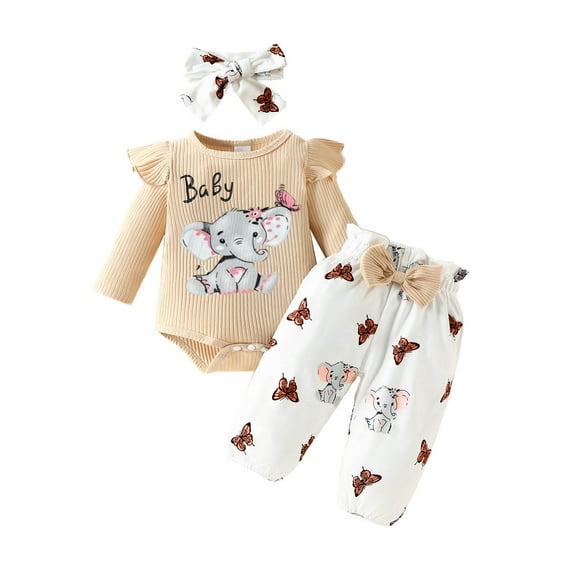 Sopiago Baby Girl Clothes Girl Outfits Long Sleeve Romper Pants Set Cute Baby Clothes for Girls Fall/Winter 3-6 Months,White
