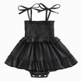 thumbnail image 1 of Sopiago Infant Baby Girl Summer Clothes 0-18T Denim Romper Dress Newborn Baby Outfits Sleeveless Tie Up Shoulder Smocked Ruffle Bodysuit Black,3-6 Months, 1 of 8