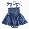 thumbnail image 1 of Sopiago Infant Baby Girl Summer Clothes 0-18T Denim Romper Dress Newborn Baby Outfits Sleeveless Tie Up Shoulder Smocked Ruffle Bodysuit Blue,3-6 Months, 1 of 8