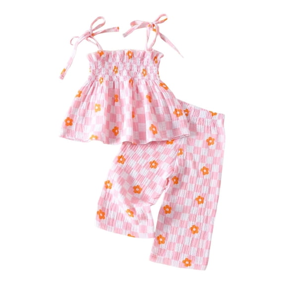 Sopiago Baby Toddler Girls Clothes Solid Color Sleeveless Camisole Linen Pants Set Baby Summer Outfits Girl Light Pink,12-18 Months