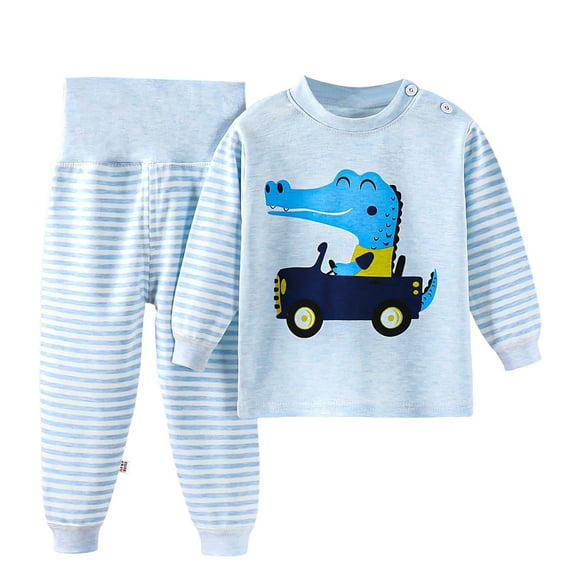Sopiago Infant Boy Pajamas 2 Piece Cartoon Printed Set Sleepwear Striped Clothes Pajamas for Girls Blue,0-3 Months