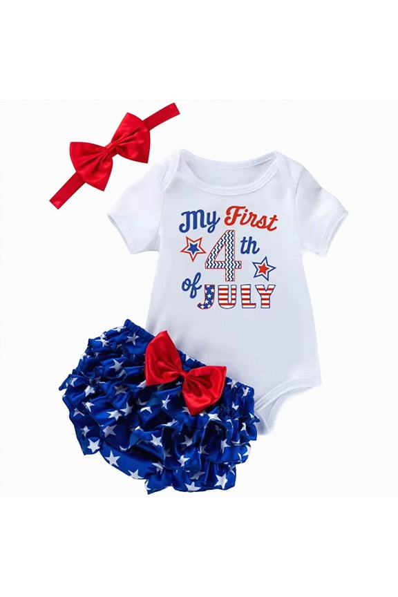 Infant Newborn Baby Girl 4th of July Outfits Letter Romper Tutu Bloomers Shorts Set First Fourth of July Set Baby Girl 4th of July Outfit Red,9-12 Months