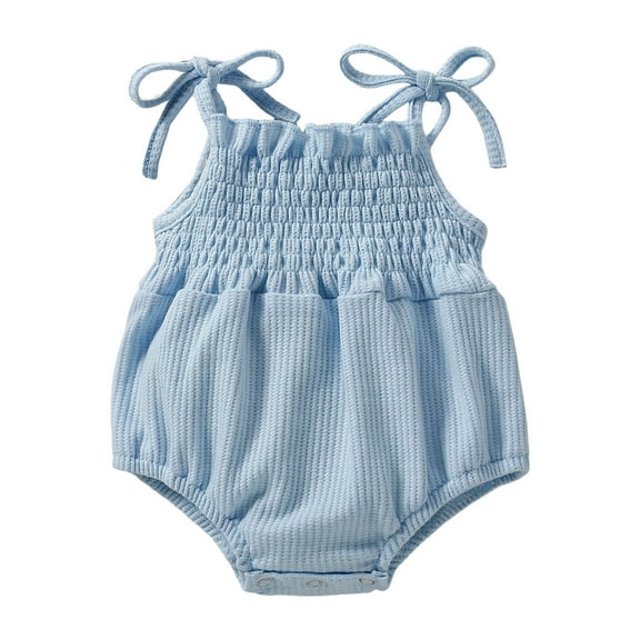 Sopiago Baby Girl Floral Romper Baby Spaghetti Strap One Piece Jumpsuit for Baby Girl Short Summer Overall Clothes (Blue,9-12 Months)