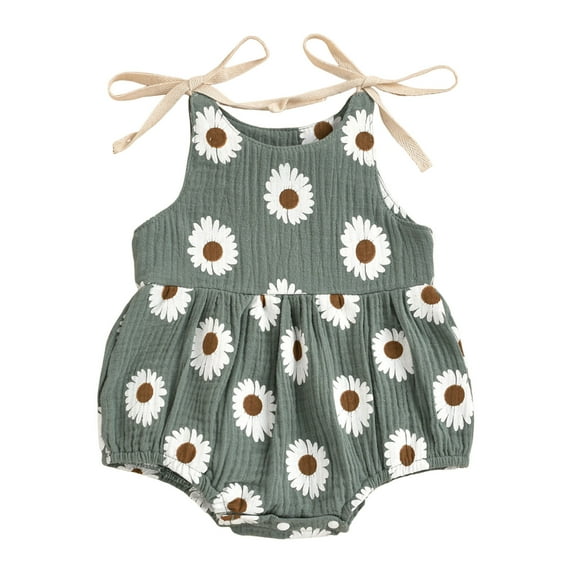 Sopiago Baby Girl Floral Romper Baby Spaghetti Strap One Piece Jumpsuit for Baby Girl Short Summer Overall Clothes (Grey,3-6 Months)