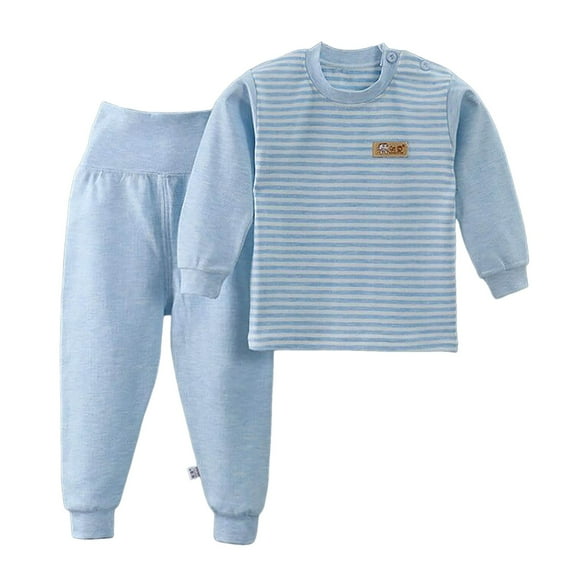Sopiago Infant Sleepers 2 Piece Cartoon Printed Set Sleepwear Striped Clothes Pajamas for Girls Light Blue,3-6 Months