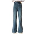 thumbnail image 1 of Sopiago Jeans Girls Flare Bell Bottom High Elastic Waist Stretchy Denim Pants Cute Y2K Bootcut Streetwear with Pockets Blue,12-13 Years, 1 of 7