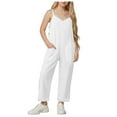 thumbnail image 1 of Sopiago Jumpsuit for Girls Casual Sleeveless Loose Spaghetti Strap Summer Girls Rompers Long Pants with Pockets White,9-10 Years, 1 of 7