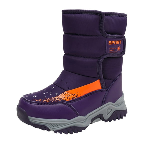 Sopiago Kid Winter Boots Waterproof Outdoor Sport Warm Cozy Anti-Slip Cute Ankle Purple,13.5