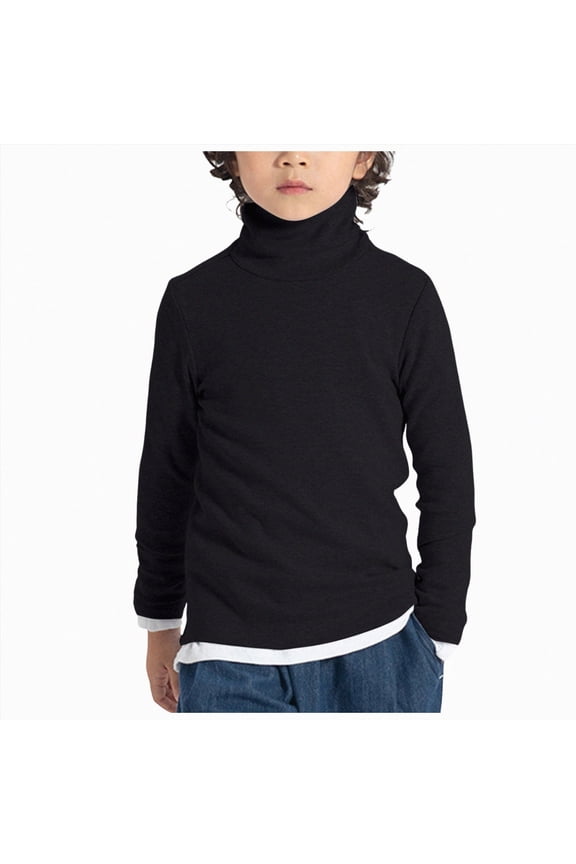 Kids Boys Turtleneck Long Sleeve Pullover T-Shirt Soft Warm Stretch Basic Turtle Neck Tops for Toddler Boy(Black,18-24 Months)