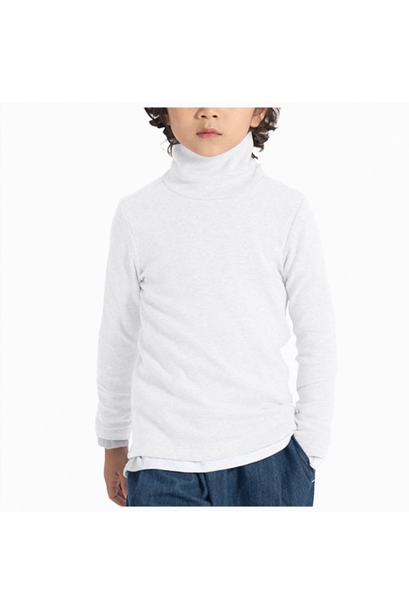 Kids Boys Turtleneck Long Sleeve Pullover T-Shirt Soft Warm Stretch Basic Turtle Neck Tops for Toddler Boy(White,3-4 Years)
