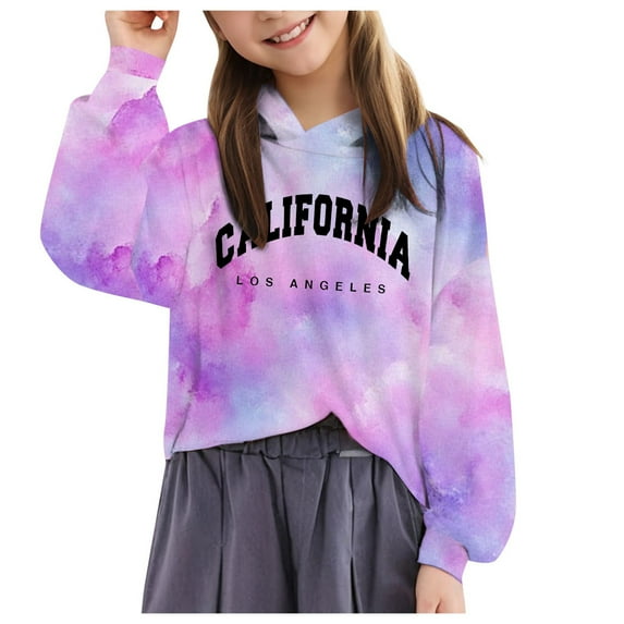 Sopiago Kids Crop Tops Girls Hoodies Cute Tie Dye Long Sleeve Fashion Letter Graphic Print Sweatshirts Blue,8-9 Years
