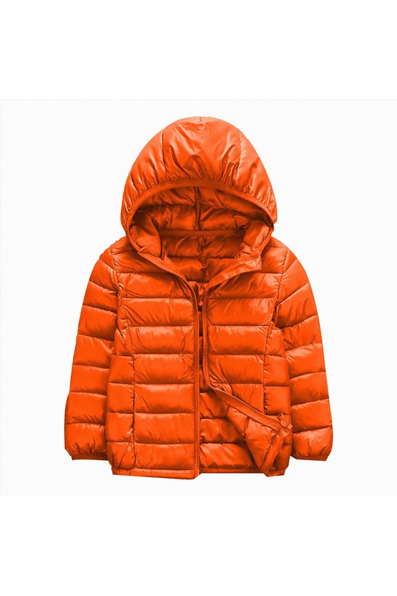 Kids Lightweight Puffer Jacket Packable Bubble Coat Cotton Coats Zip Up Hooded Outwear for Boys Girls（Orange,3-4 Years）