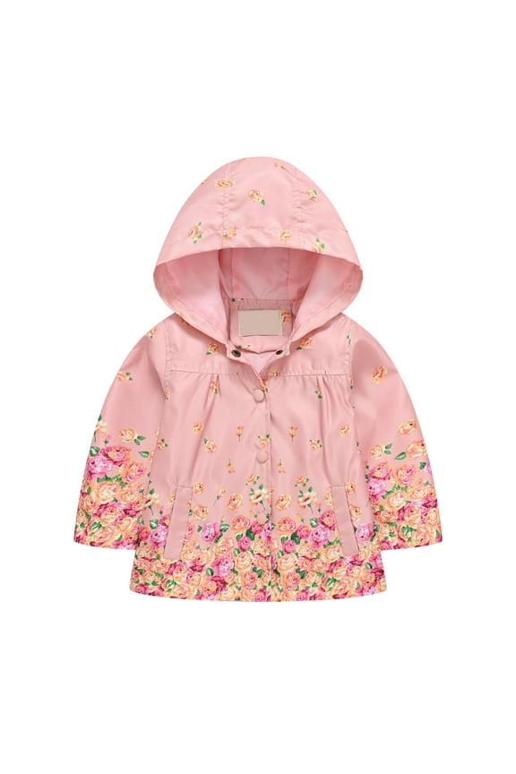 Kids Rain Jacket Girls Cartoon Pattern Raincoat Coat Hooded Outerwear Children Clothing Jacket Pink,6-7 Years