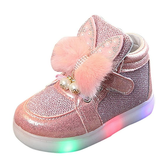 Sopiago Kids Sneakers Shoes Sport Toddler Cartoon Girls Kids Sneakers LED Baby Luminous Rabbit Baby Shoes Pink,2.5-3 Years
