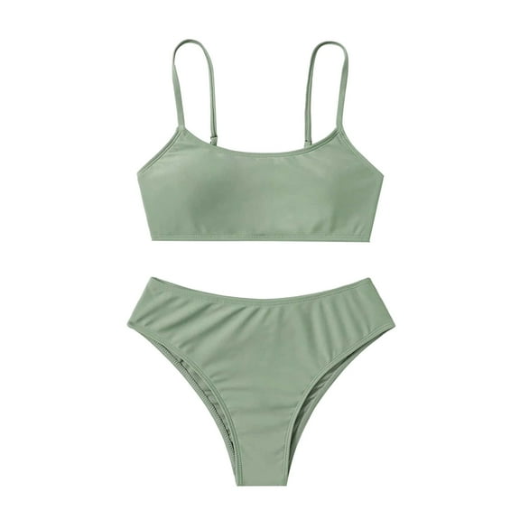 Sopiago Kids Swimsuits Girls 2 Piece Sport High Waist Bikini Set Suits Thin Bathing Suits for Girls Swimwear Green,10 Years