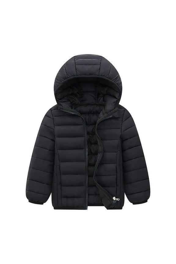 Kids Teens Winter Coat Puffer Jacket Boys Girls Long Sleeve Winter Jacket Hoodie Ultra Lightweight Down Coat 8-9 Years,Black