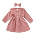 thumbnail image 1 of Sopiago Kids Toddler Baby Girl Corduroy Ruffle Long Sleeve Dress Princess Party Dress Fall Winter Skirt Outfit Pink (18-24 Months), 1 of 6