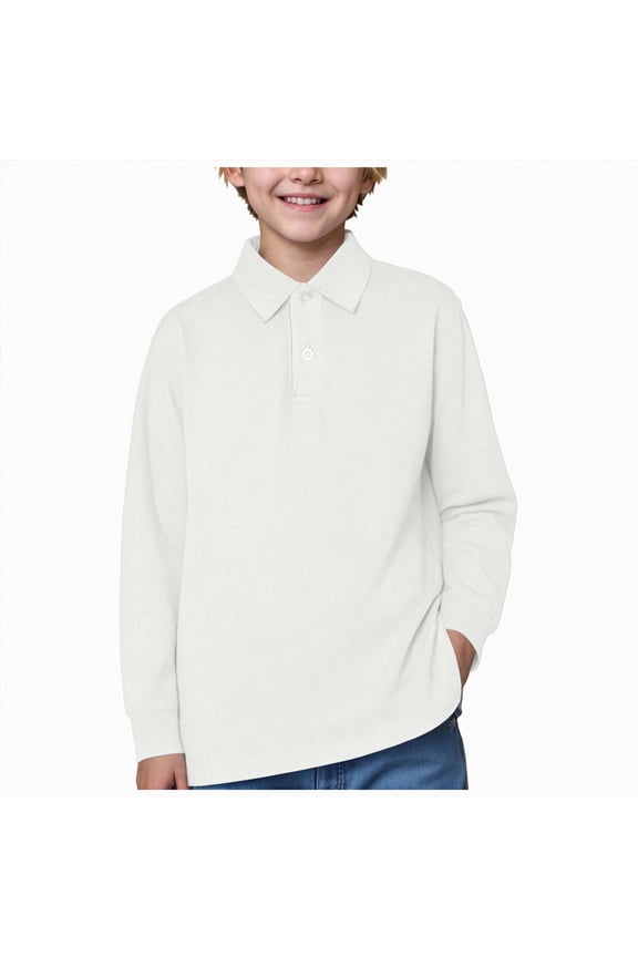 Kids & Toddler Boys Girls Uniform Polo Shirt Size 1-18T Long Sleeve Cotton Variety of Colors Tshirt(Beige,15-16 Years)
