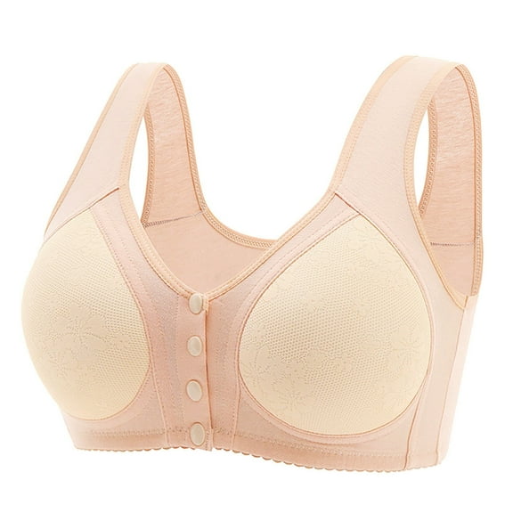 Sopiago Lace Bras for Women Front Closure No Underwire Comfort Senior Wireless Snap Closing Bras for Women Beige,38