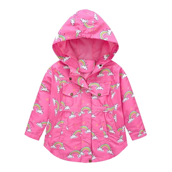 Sopiago Lightweight Jacket for Girls Kids & Toddler Girls'Print Water Jacket Windbreakers for Kids Coat Outerwear Children Clothing Spring Fall Jacket Hot Pink,4-5 Years