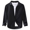 thumbnail image 1 of Sopiago Linen Shirts Men Solid Spread Collar Button Down Shirt Men Long Sleeve Casual Summer Beach Shirts with Pocket Black,M, 1 of 2
