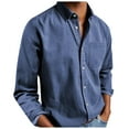 thumbnail image 1 of Sopiago Linen Shirts for Men Solid Spread Collar Button Down Shirt Men Long Sleeve Casual Summer Beach Shirts with Pocket Dark Blue,XXL, 1 of 4