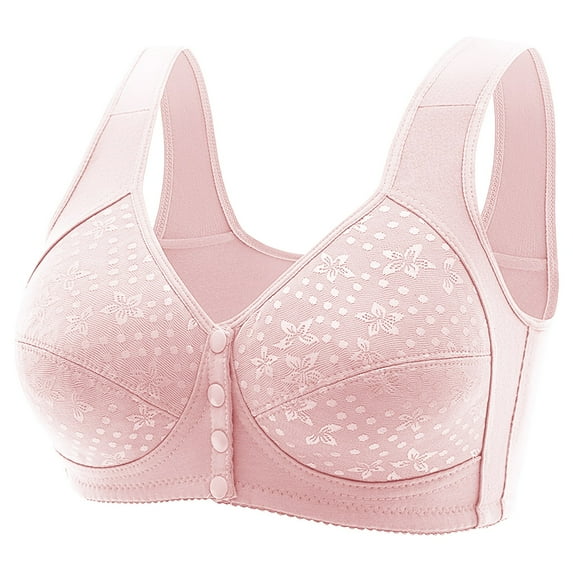 Sopiago Lingerie for Women Comfort Wireless Front Closure Bra, Cami Lace Lily Bras for Women, Cami Lace Bra with Zipper Pink,42