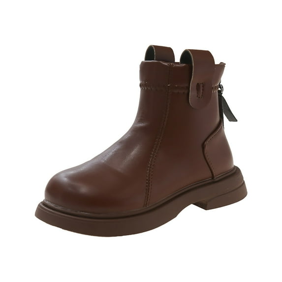 Sopiago Little Girl Boots Waterproof Lace Up Glitter Mid Calf Combat Boots With Side Zipper Boots Boys Brown (Toddler/Little Kid/Big Kid),13