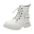 thumbnail image 1 of Sopiago Little Girls Boots Side Zipper Combat Shoes with Lace Up Kids Boots Boys White,10, 1 of 7