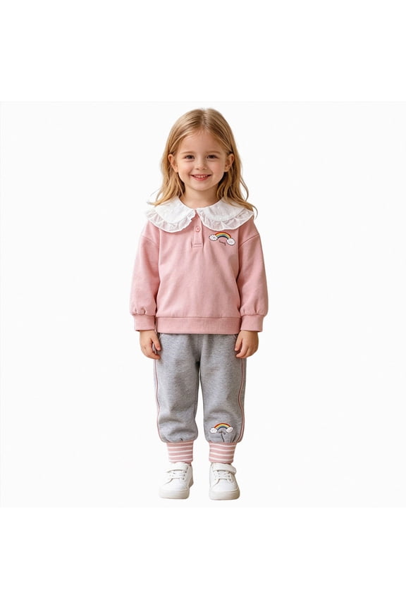 Little Girls Fall Winter Clothes Size 1T 2T 3T 4T 5T 6T Long Sleeve Sweatshirt with Pant 2 Piece Outfits(Pink,9-12 Months)