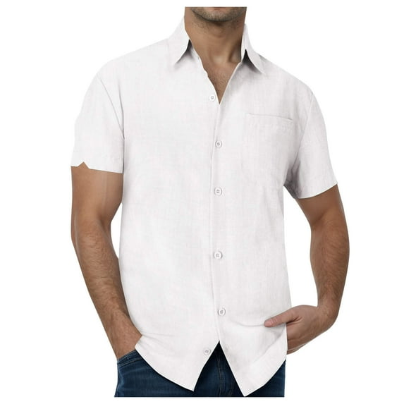 Sopiago Men Shirts Hiking Short Sleeve Button Down Men Quick Dry Fishing Men Shirts with Pocket White,M