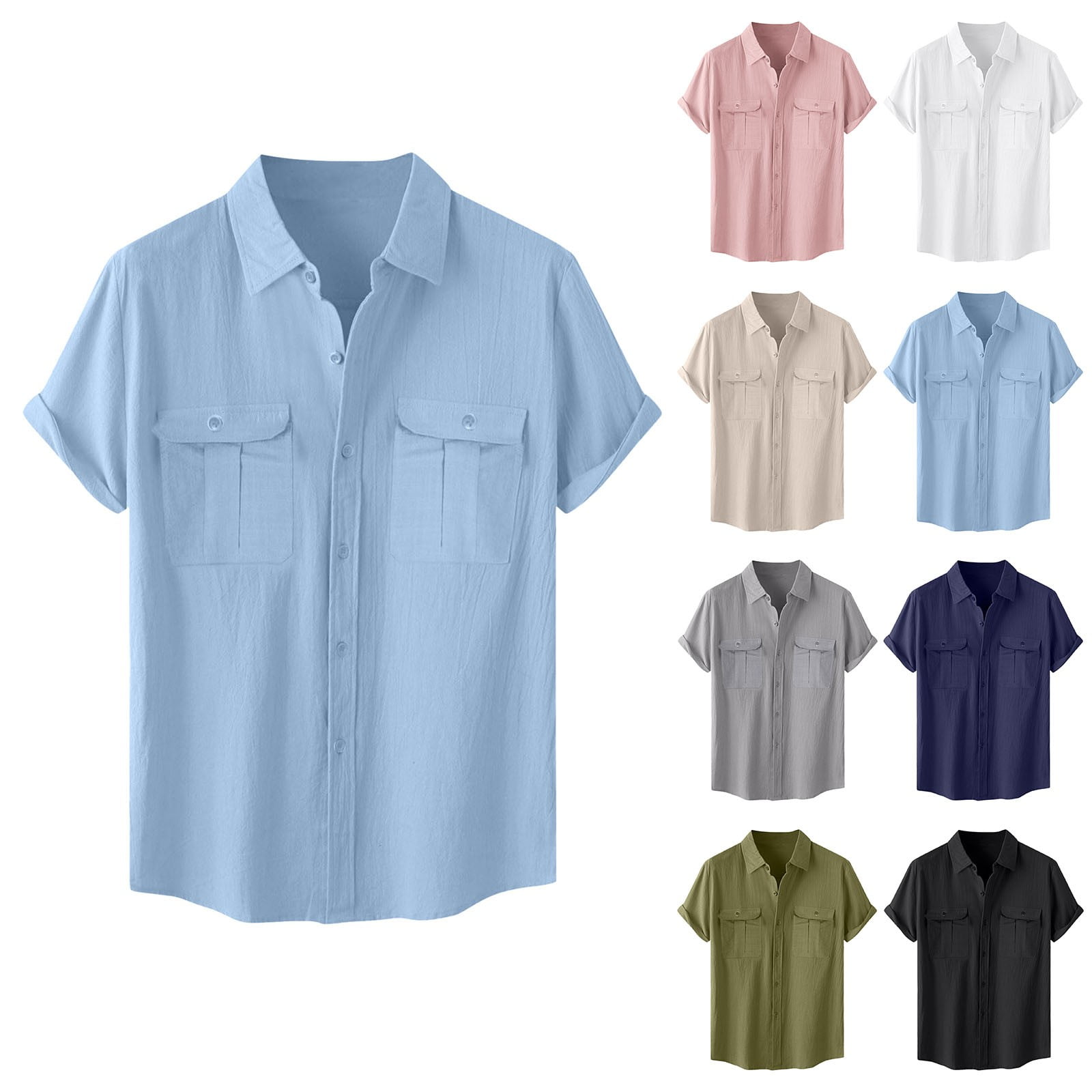 Sopiago Men's Button Down Short Sleeve Shirts Casual Linen Shirts for ...