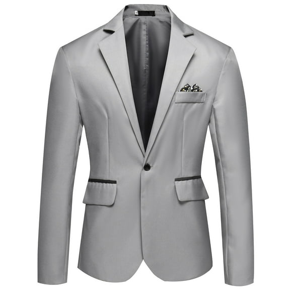 Sopiago Men's Casual Suit Jacket Slim Fit One Button Notched Lapel Business Daily Lightweight Blazer Jacket Grey,XL