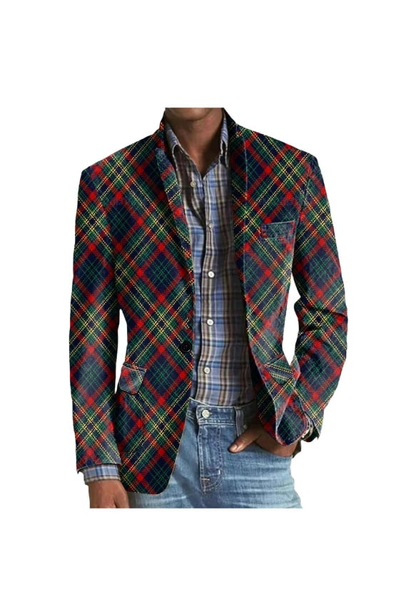 Men's Classic Plaid Sport Coats Casual One Button Single Notched Lapel Checked Jacket Suit for Men ,S