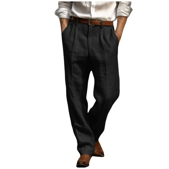 Sopiago Men's Essentials Linen Dress Pant, Modern Fit, Solid Twill, Lightweight Black,S
