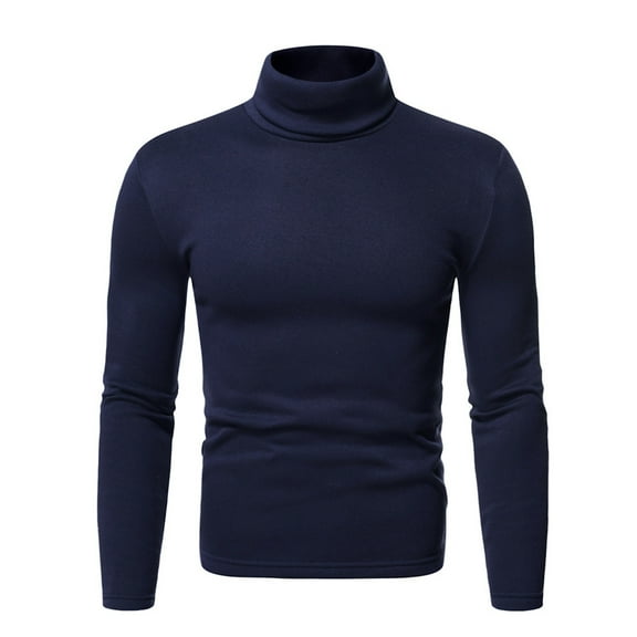 Sopiago Men's Fashion Mock Turtleneck T-Shirts Long Sleeve Thermal Shirts for Men Pullover Sweater Basic Designed Undershirt Slim Fit Top Navy,M