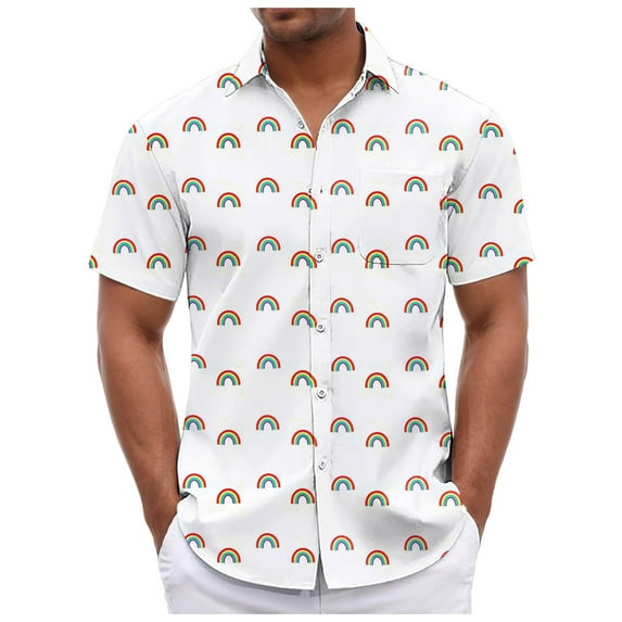 Sopiago Men's Linen Shirts Men's Short Sleeve Button Down Shirt Hawaiian Shirt with Pocket Blue,S