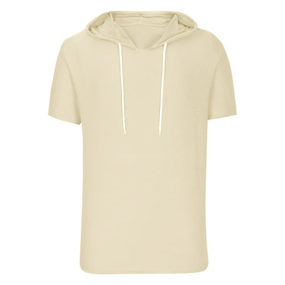 Sopiago Men's Short Sleeve Hoodie Cotton Hooded T Shirts Big Tall T Shirts for Men Lightweight Sweatshirt Hoodies Pullover Beige,3XL