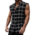 thumbnail image 1 of Sopiago Men's Summer Beach Tank Tops Sleeveless Button Up Shirt Casual Flannel Plaid Tank Shirts Black,XL, 1 of 4