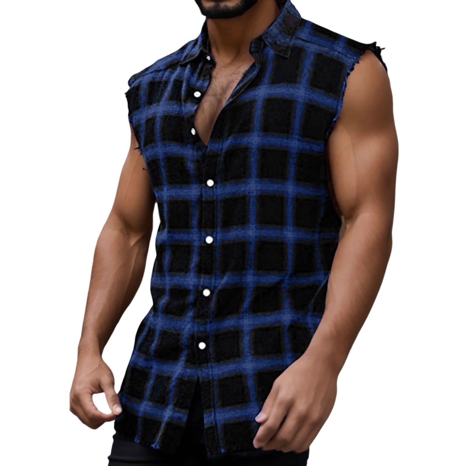 Sopiago Mens Tank Top Casual Button Up Flannel Plaid Shirt