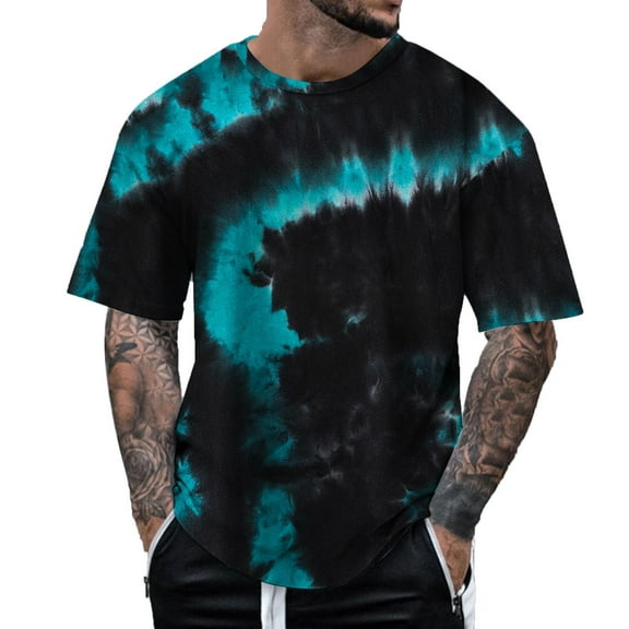 Sopiago Men's Tie Dye Short Sleeve Mens Graphic Tshirts Round Neck Summer Tops Black,S