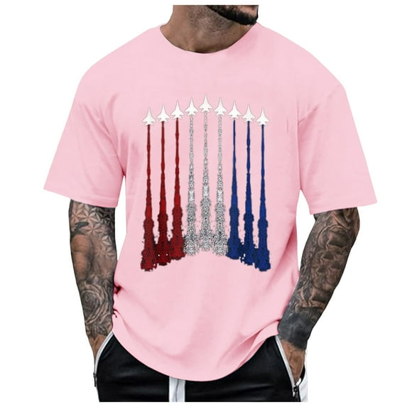 Sopiago Mens American Flag Shirt Patriotic Vintage Tshirts Shirts for Men 4th of July Short Sleeve Hipster Tee Shirt Pink,L